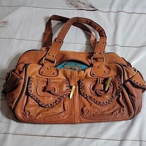CHOCOLATE Blu Deep Orange Cream Soft Leather Handbag with Brown Trim